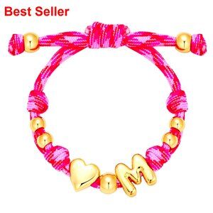 14K Gold-Plated Brass Initial Bracelet Adjustable Cord Chain